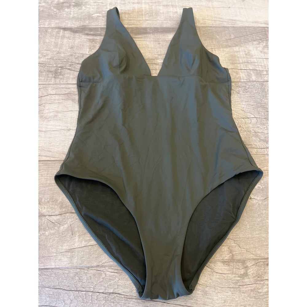 Sea Level Australia Women‎ Olive Green V-Neck One Piece Swimsuit Mesh Lined